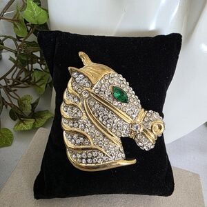 Gold with Rhinestone Statement Horse Brooch Pin